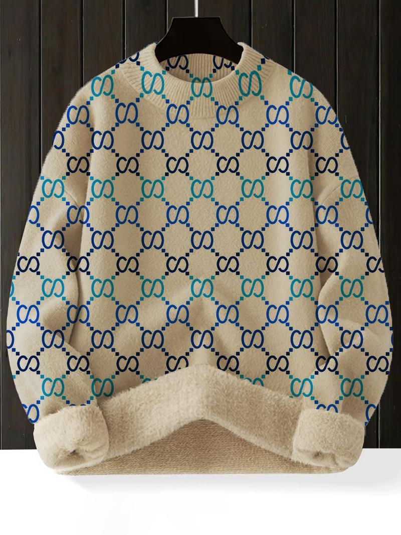 Women's Gradient Geometric Print Stand Collar Sweater, Fall Winter Casual Long Sleeve Knitwear, Comfortable Warm Daily Wear