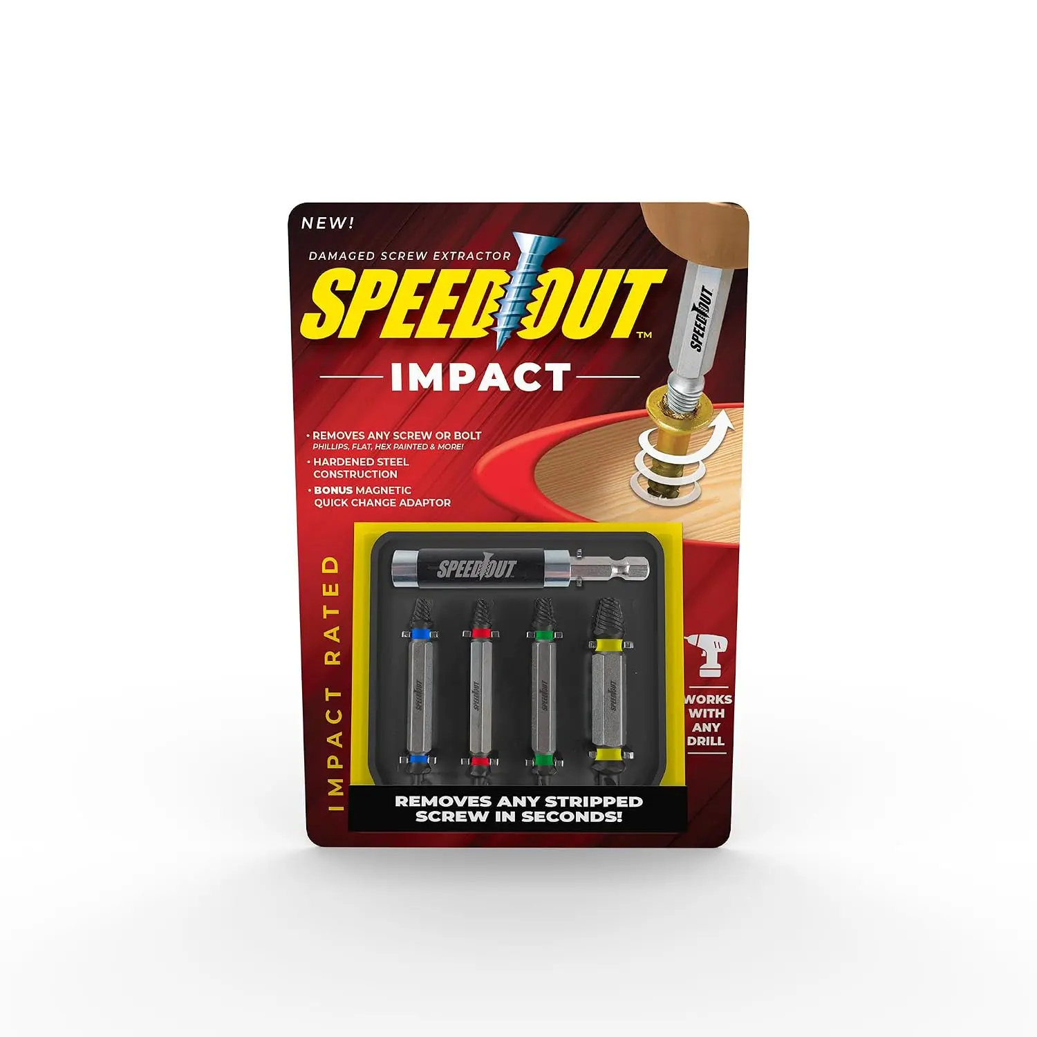 SpeedOut 5-Piece Damaged Screw Extractor Set – Rated Bits with Quick Connect Adapter & EZ View Case – Helps Remove Stripped Screws – Color Coded Extractors – Works with Standard