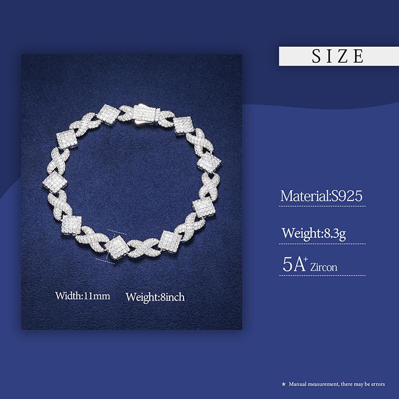 【#B189】 Hip Hop Men Bracelet Iced Out D VVS Synthetic Moissanite 925 Sterling Silver Prong Cuban Link Chain 11mm Infinity Square Symbol Jewelry