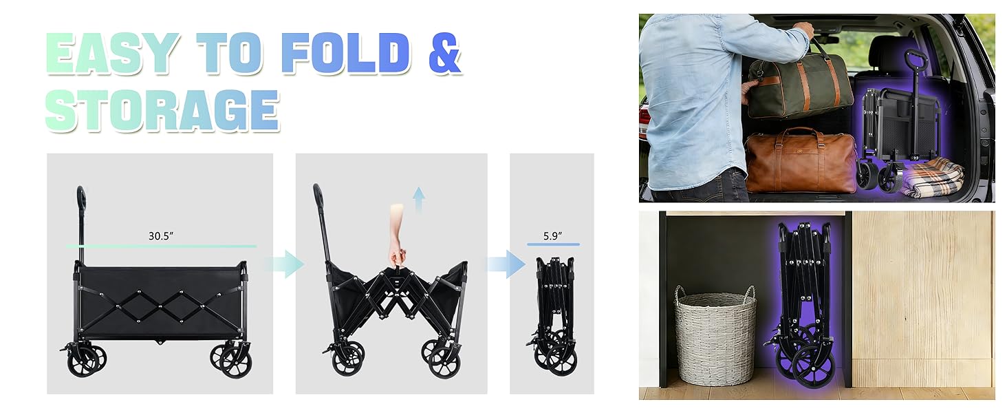 Heavy-Duty Collapsible Portable Wheeled Functional Cart - 360 LBS Capacity, All-Terrain Wheels, Secure Brakes, Outdoor Accessories for Camping, Hunting, Garden Shopping
