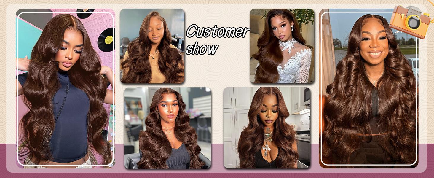 Tuneful 32 Inch Ginger Brown Body Wave Human Hair Wig 13x6 Lace Frontal Wigs 180% Density ginger Brown Lace Front Wig Human Hair With Baby Hair  Colored Body Wave Wigs For Women