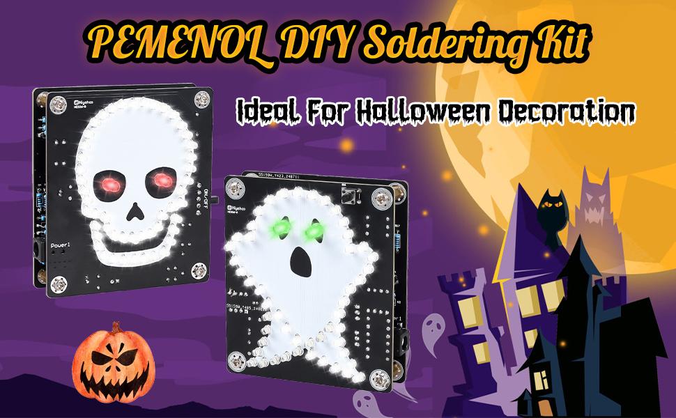 DIY Soldering Practice Kit, Skull Ghost Soldering Project with Flashing Slowly Light, M*usic and Power Switch for Halloween Decoration Learning STEM Education