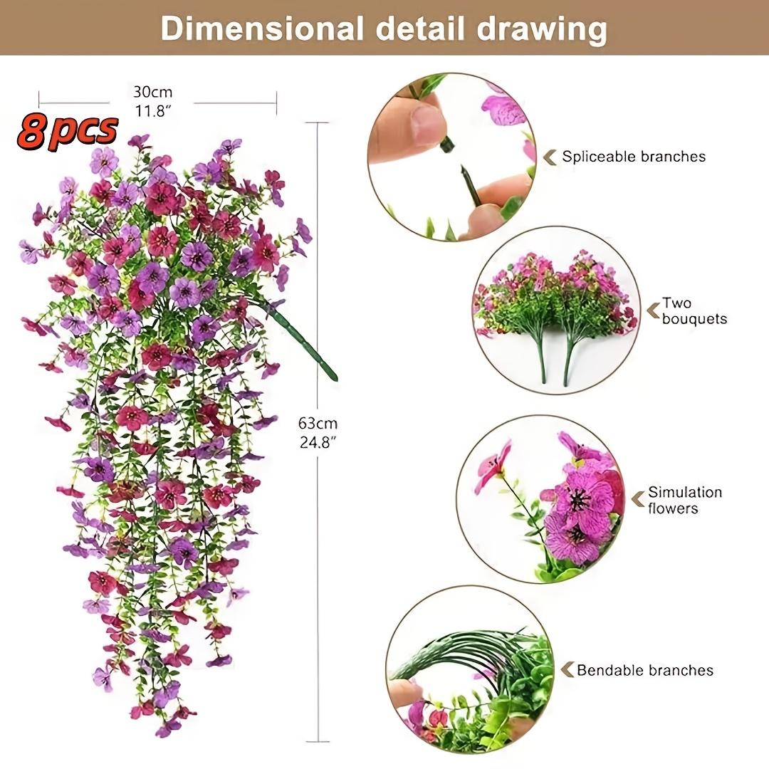 8-Piece Hanging Artificial Daisy Violet Flower Garland Set - Plastic Bouquets with Fruit Accents, Durable 4-Season Farmhouse Decor for Wedding Party, Thanksgiving, Home