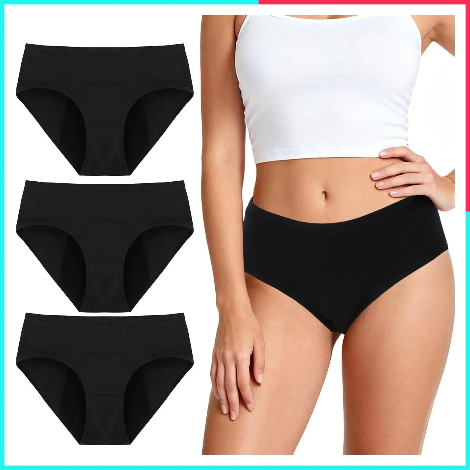 60ML High Leak Proof Overnight Period Underwear for Women, Washable & Reusable Breathable Cotton Briefs for Girls, Teens, Incontinence & Postpartum