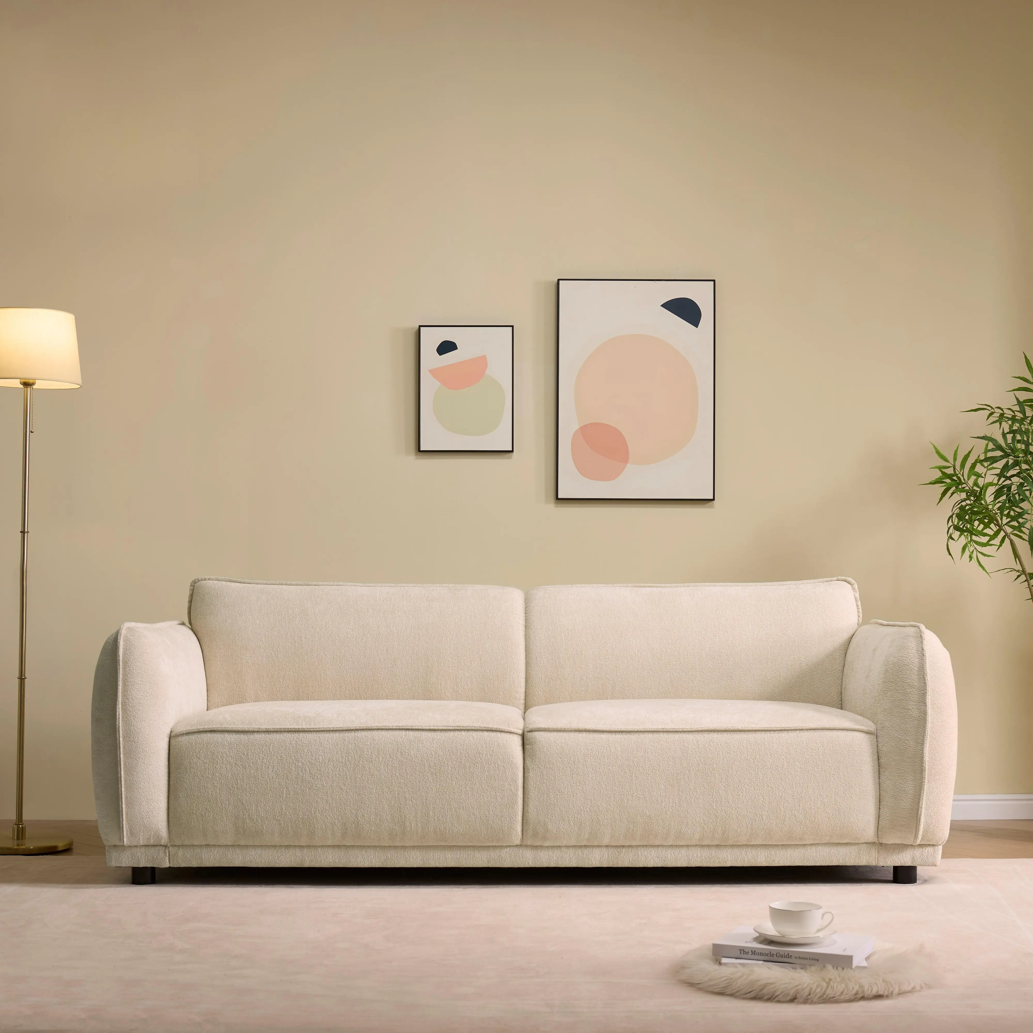 Oslo 84" Round Arm 3 Seater Modern Upholstered Boucle Sofa for Living Room, Bedroom, Apartment, Office