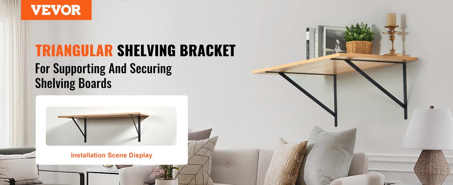 VEVOR Shelf Bracket, 12x 8 in 10 Pcs, Heavy Duty Floating Shelf Brackets, Brackets for Shelves, 3mm Thick Matte Black Triangle Shelf Bracket, Steel Shelving Brackets with 160 lbs Load Capacity