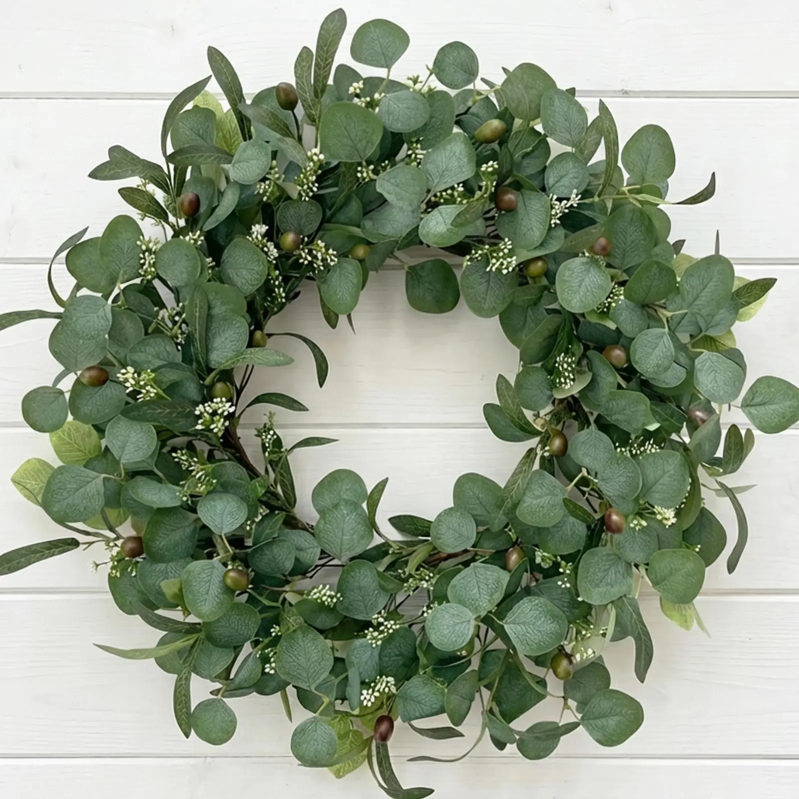 24 Inch Eucalyptus Wreath for Front Door, Large Artificial Greenery Wreaths with Olive Leaves and Berries, Farmhouse Spring Summer Decor for Porch, Wall, Window, All Season