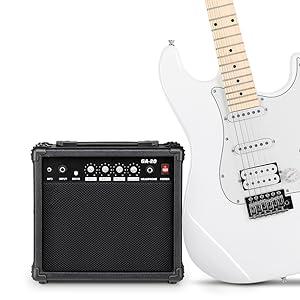 Glarry 39 Inch Electric Guitar Kit for Beginner, HSS Pickups 6 String Solid-Body Full Size Adults Electric Guitars W/Amplifier, Bag, Strap, Cable, Accessories - White