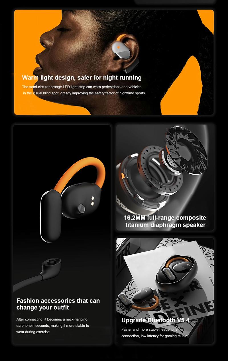 【Cool and Luminous】MINISO M99 Wireless Bluetooth V5.4 Open Earphones with Great Appearance HIFI Heavy Bass Immersive Sound Effects for Gaming and Music Lightweight and Comfortable Send Lanyard and Neckband compatible with iOS / Android phones