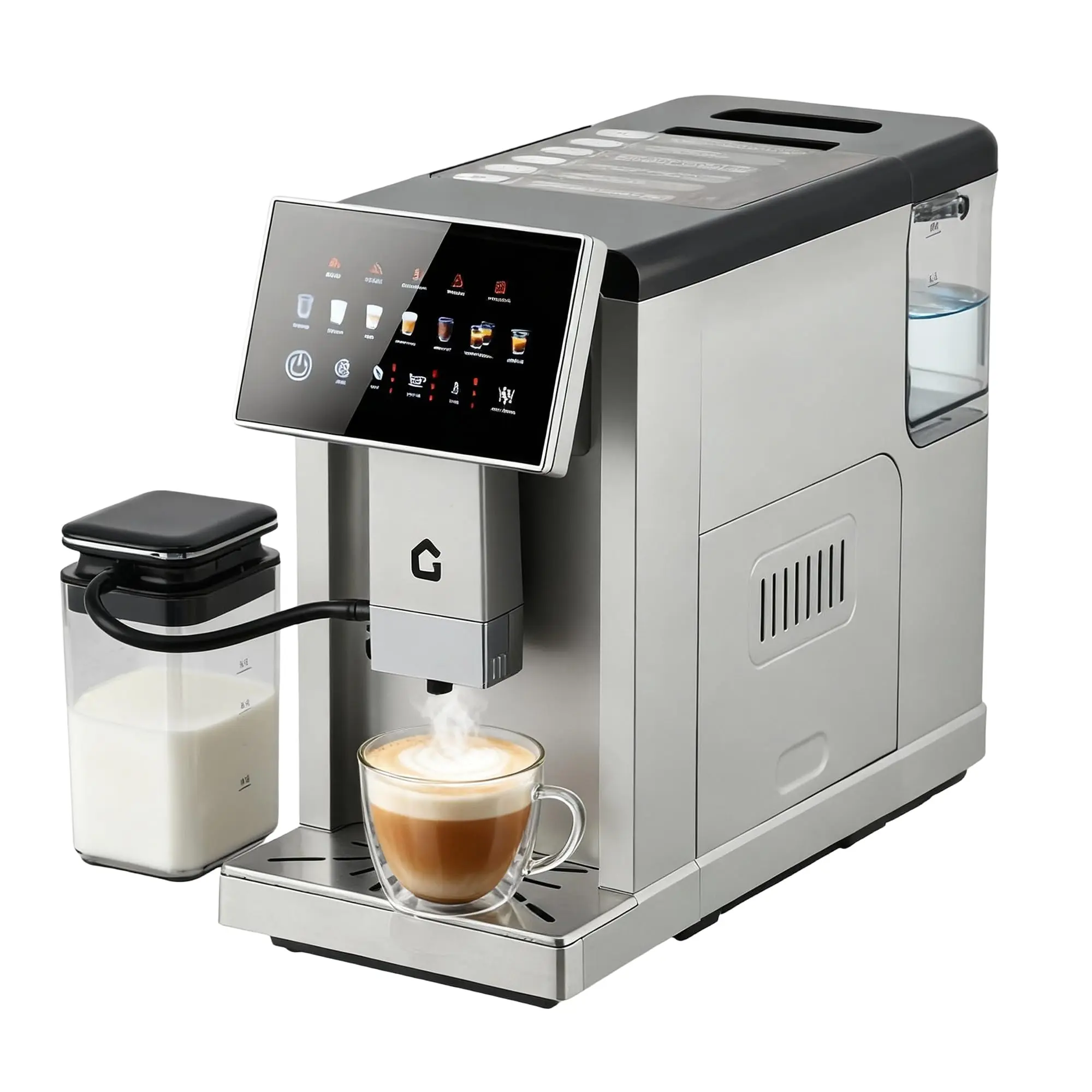 Upgrated Automatic Espresso Machine, One-Touch Coffee Maker with Built-in Grinder and Milk Frother, 6 Custom Recipes,1.5l Water Tank, Auto Self-Cleaning, 120v for Home & Office Use