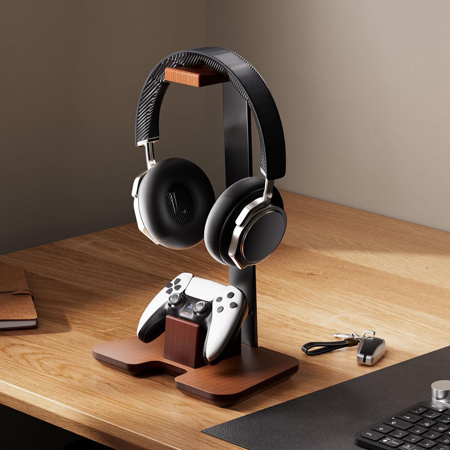 Wooden Game Controller Stand and Headset Holder, Desktop Organizer for Xbox Ps4 Ps5, Perfect Gift for Son Husband Boyfriend