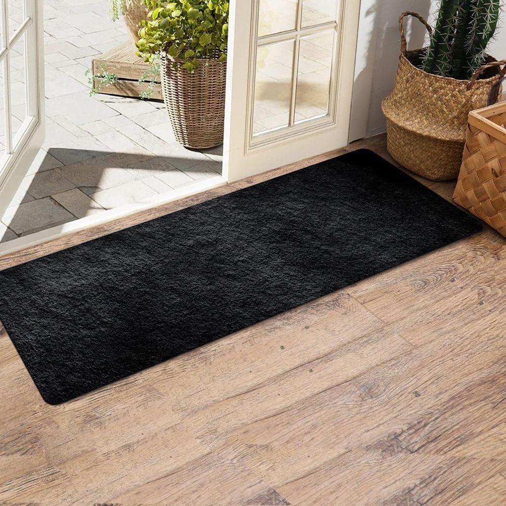 1PC， Black Rough Texture Patterned strip rugs, home décor, bathroom mats, entryway mats, bathroom non-slip mats, indoor entrance rugs, bedroom bedside mats, kitchen mats, hallway rugs, flannel sponge rugs, hallway runner rugs