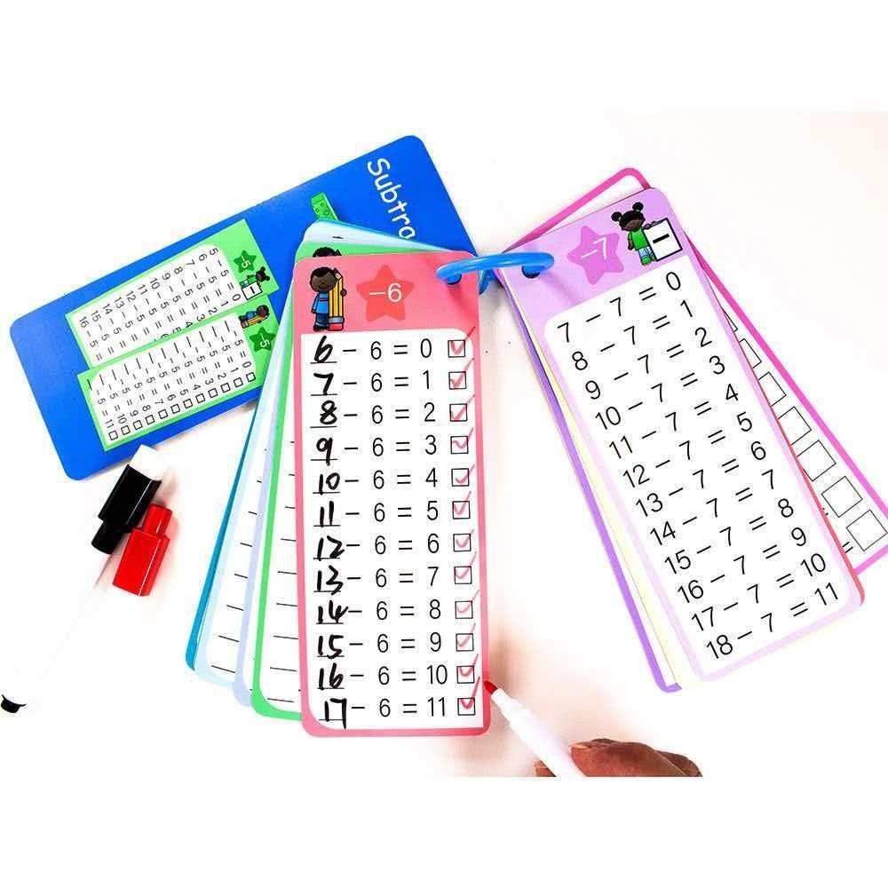 Cross-Border Flashcards 15 Math Subtraction Number Cards Erasable Reusable Learning Cards Educational Toy Set with Two Pens and One Ring