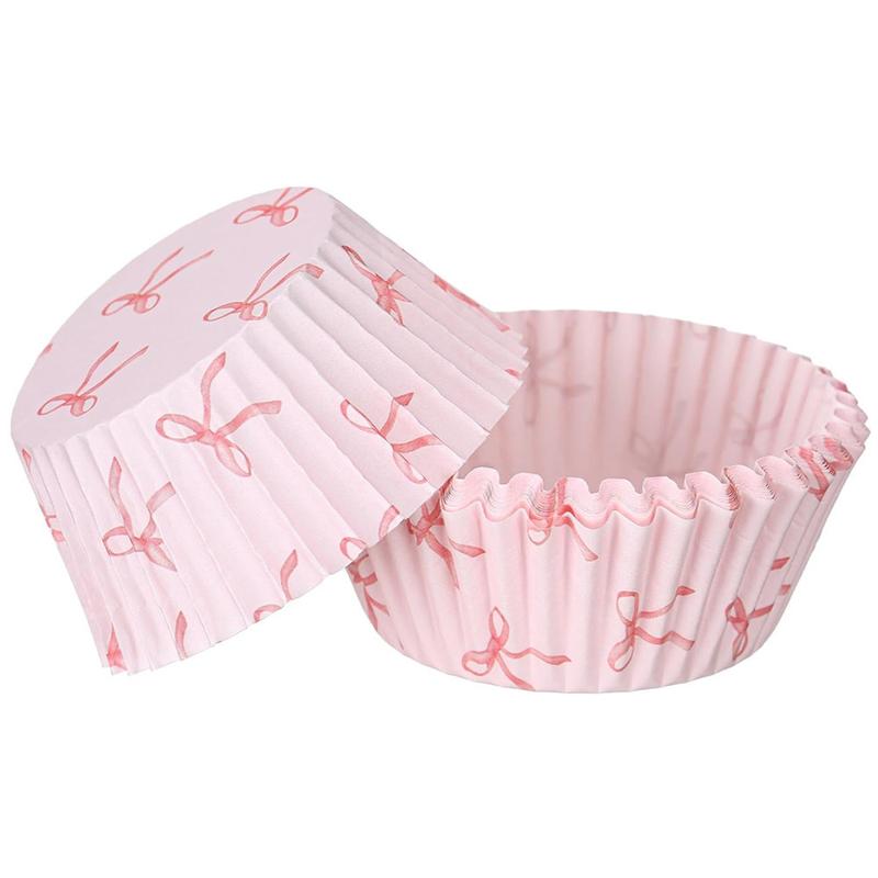 100pcs Pink bow cake paper cups, baking oil-proof disposable cake paper trays, birthday party decoration packaging supplies,Muffin Cupcake Liners 5*3cm ,Home Baking Supplies for Wedding, Birthday, Valentine's Day and Various Occasions