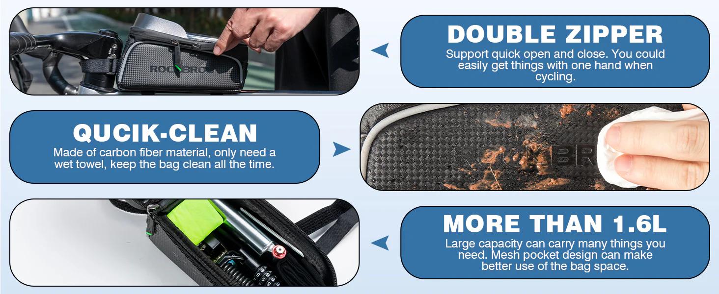 ROCKBROS Bike Phone Front Frame Bag, Waterproof, Tube Bag,Cycling Pouch, Bike Accessories for Men Compatible Phone Under 7”