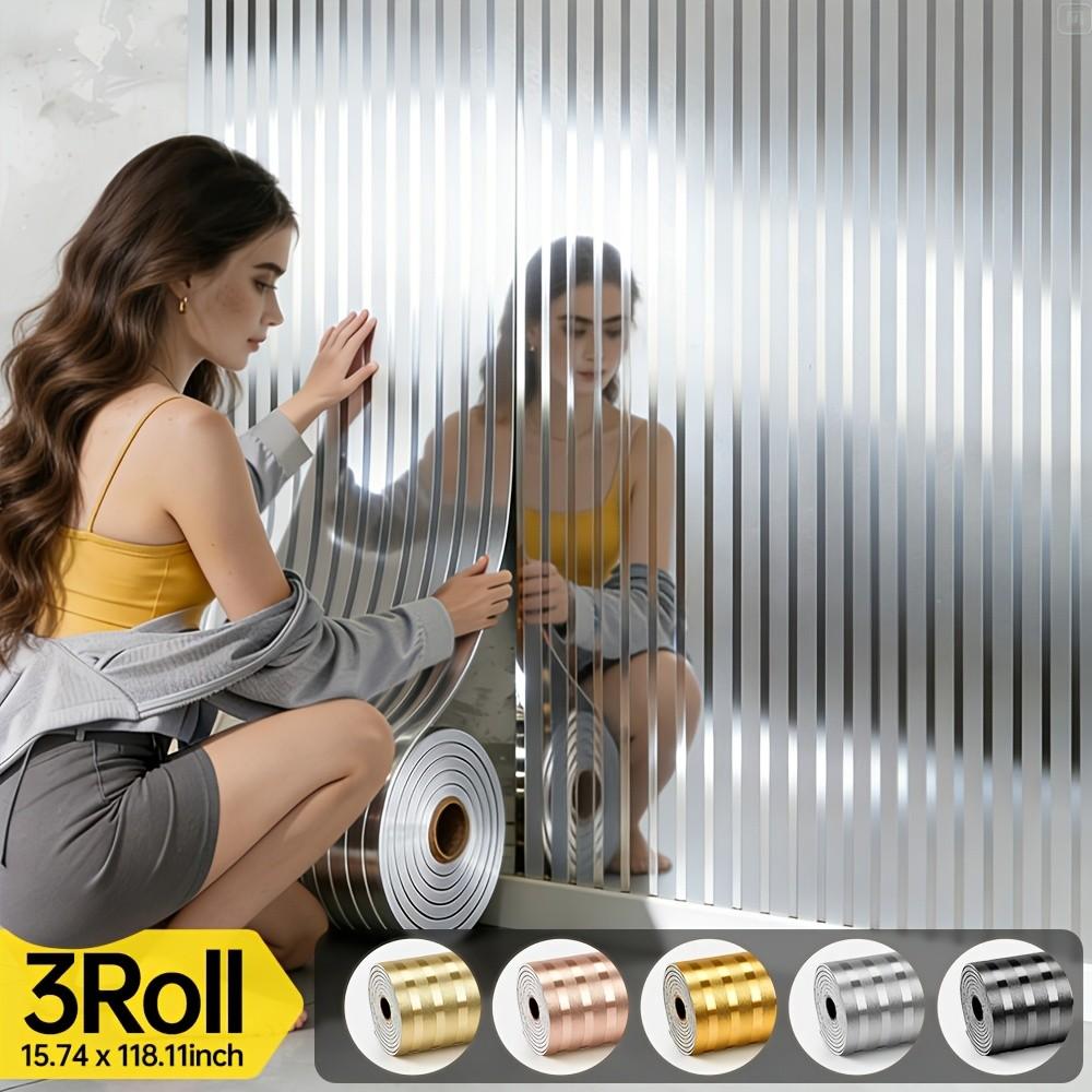 Three rolls of luxurious 3D mirror wall stickers, self-adhesive, easy to clean and removable. Suitable for bathrooms, sofa backdrops, kitchens, bedroom hallways, entryways, hotel décor, and other applications.