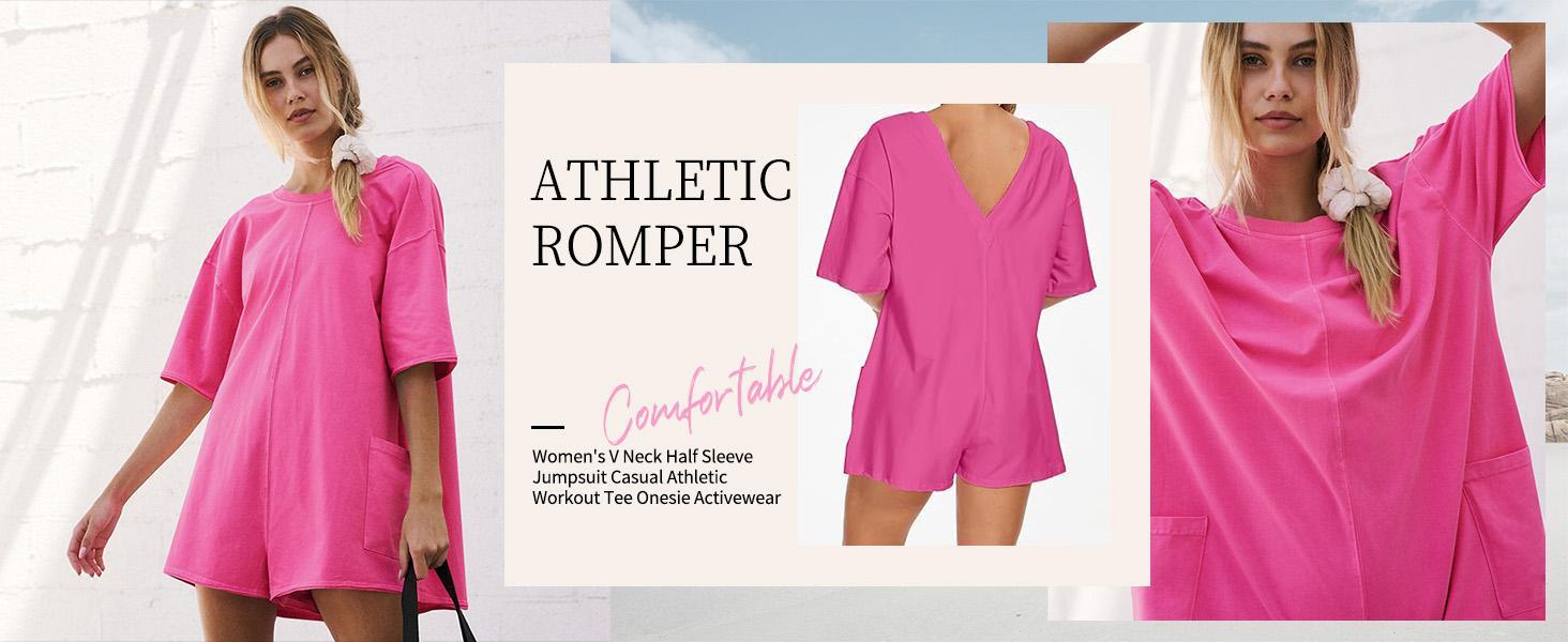 SCUSTY Womens Short Sleeve Oversized Athletic Rompers Reversible Workout Overalls Hot Shot Tee Romper Onesie Activewear