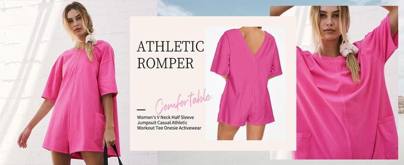 SCUSTY Womens Short Sleeve Oversized Athletic Rompers Reversible Workout Overalls Hot Shot Tee Romper Onesie Activewear