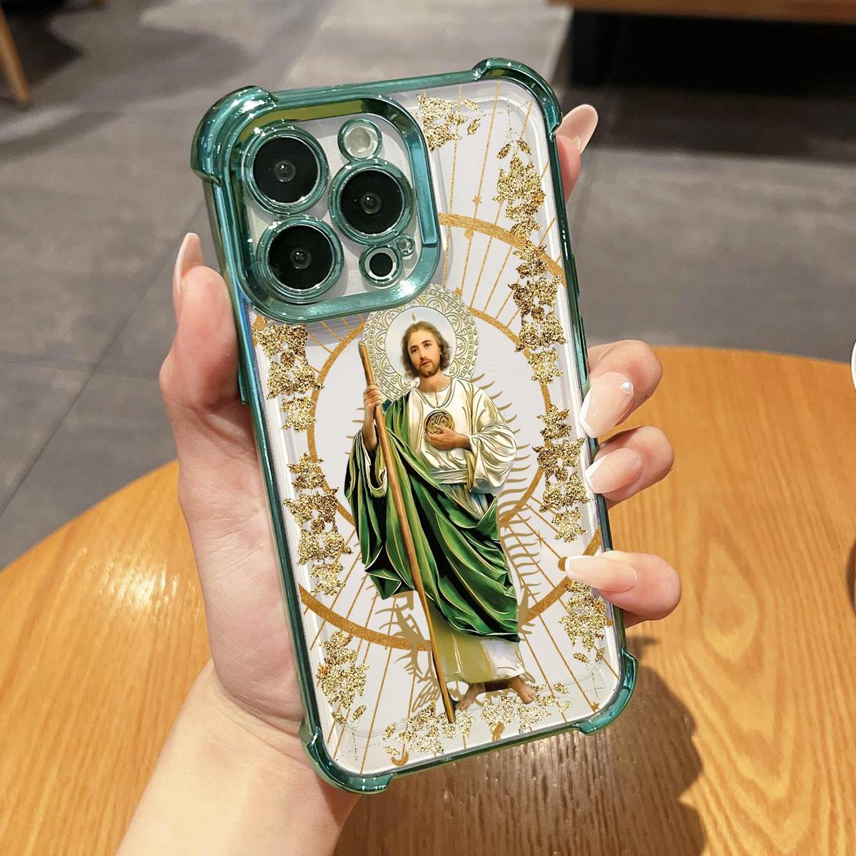 St. Jude Pattern Phone Case , Electroplated Cover with Airbag Shockproof Soft TPU Cover for iPhone X 11 12 13 14 15 16 17 Pro Max Plus Air San Judas