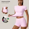 2 piece set, Athletic clothes set, Sporty Style Clothes, women's Sportswear Yoga Suit Set solid color quick drying short sleeved top with pockets on both sides shorts with tight fit suitable for yoga gym training running cycling all season shorts