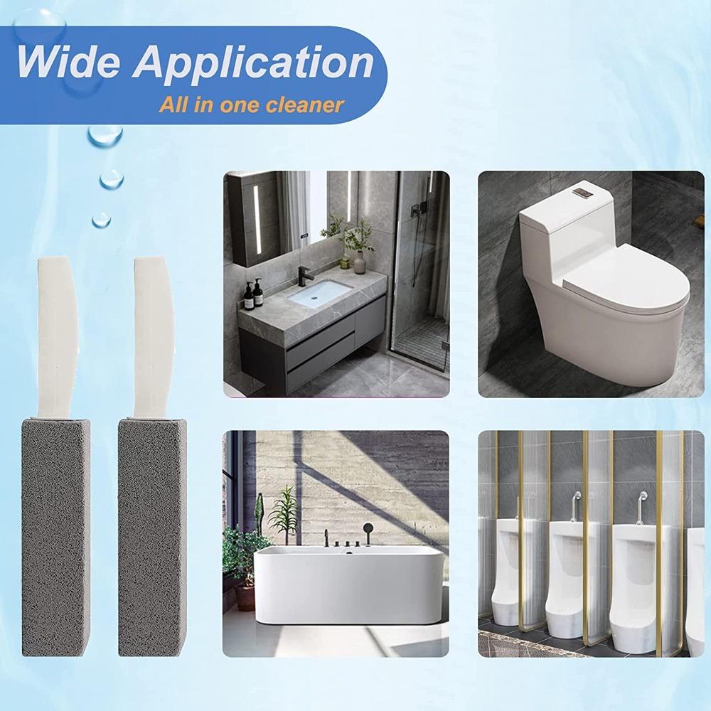 Powerful Descaling Scrub Brush with Handle - Hard Water Stain & Rust Remover for Toilet, Bathtub, Kitchen Sink, Pool Tiles, Shower, Metal Faucets & Bathroom Surfaces. Multi-Surface Deep Cleaning Tool.