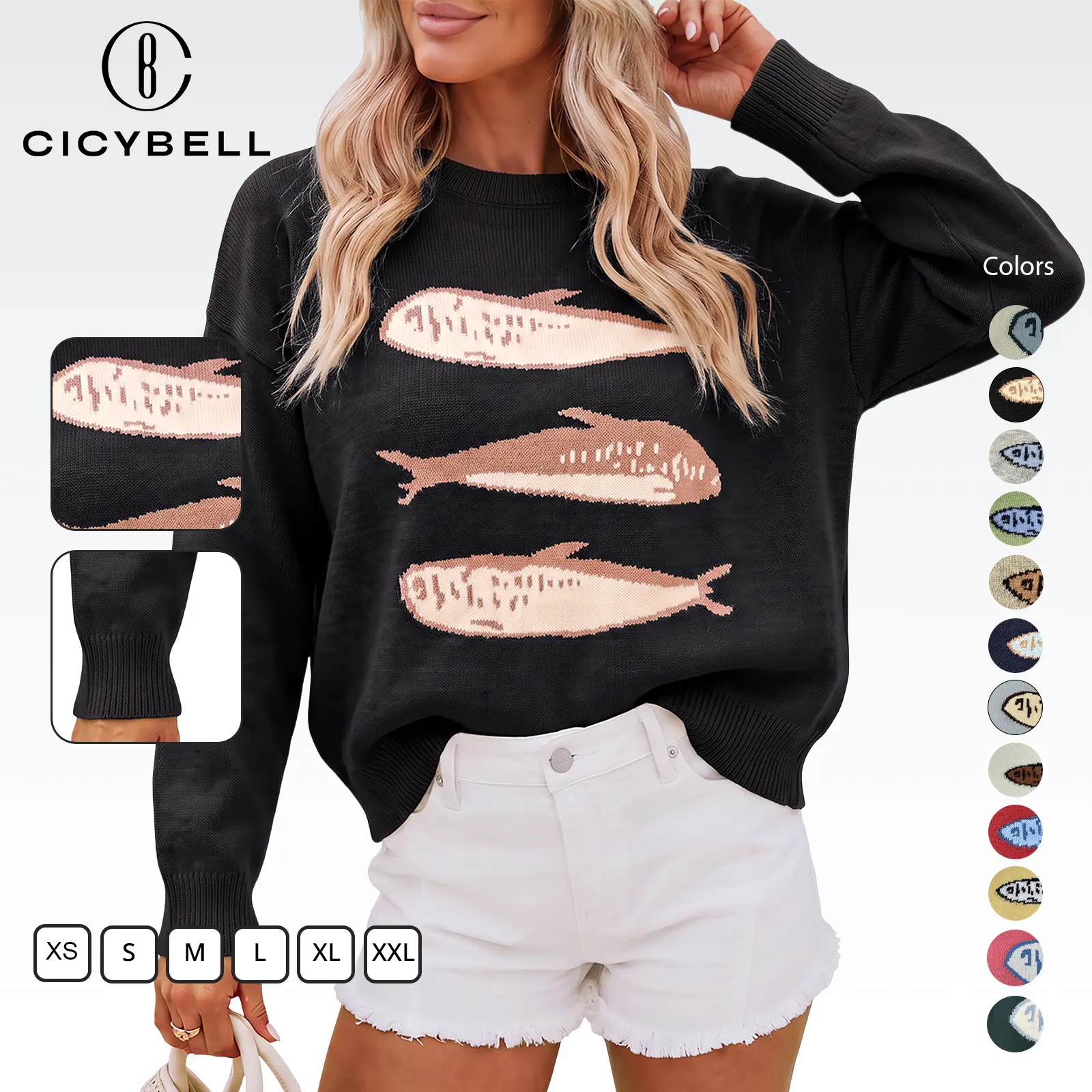 Cicy Bell Womens Animal Graphic Sweaters Lightweight Knit Crewneck Long Sleeve Pullover Fall Casual Trendy Tops