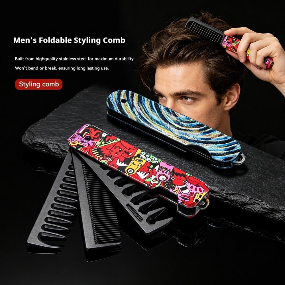Folding Hair Comb for Men, Pocket Comb with Fine & Wide Tooth,Styling Comb for Travel and Everyday Grooming Combing Hair,Beard or Mustache