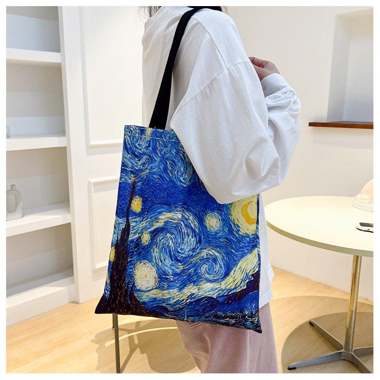 Van Gogh Starry Night Canvas Tote Bag, Vintage Retro Shoulder Bag, Large Capacity Commute School Shopping Bag, Style Van Gogh Tote