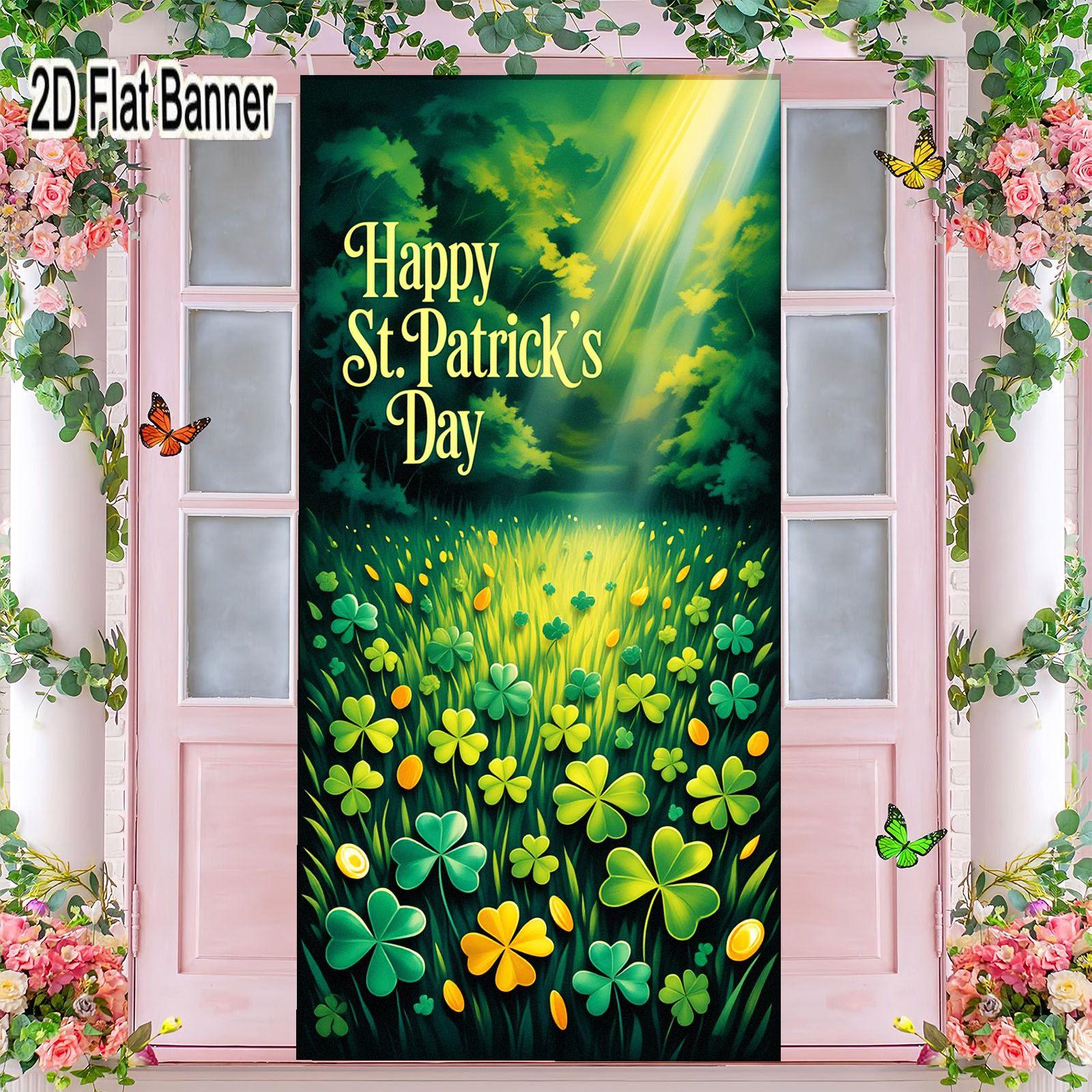 2D flat banner, 1pcHappy St. Patrick’s Day Backdrop, Green Four-Leaf Clover & Gold Coins Party Decor, Festive Irish Celebration Background for Video Shoots & Eventsgalentines party decor, valentine day decor, decorations for valentines day