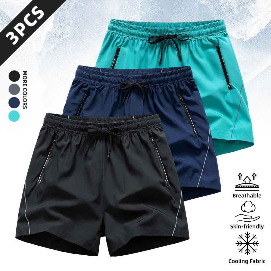 Men’s 4-Pack Quick Dry Athletic Trouser Shorts , Breathable Plain Gym Shorts with Zipper Pockets & Adjustable Drawstring, Big & Tall Cargo Menswear Activewear with Reflective Trim for Running, Workouts & Outdoor Training outdoorfun