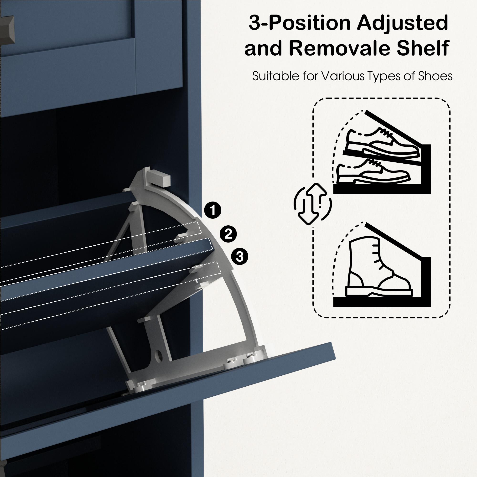 Farmhouse Shoe Storage Cabinet with 2 Hidden Flip Drawers & 2 Drawers – Narrow Freestanding Shoe Rack Organizer with Adjustable Shelves for Entryway Farmhouse Shoe Storage Cabinet with 2 Hidden Flip Drawers & 2 Drawers – Narrow Freestanding Shoe Rack Organizer with Adjustable Shelves for Entryway