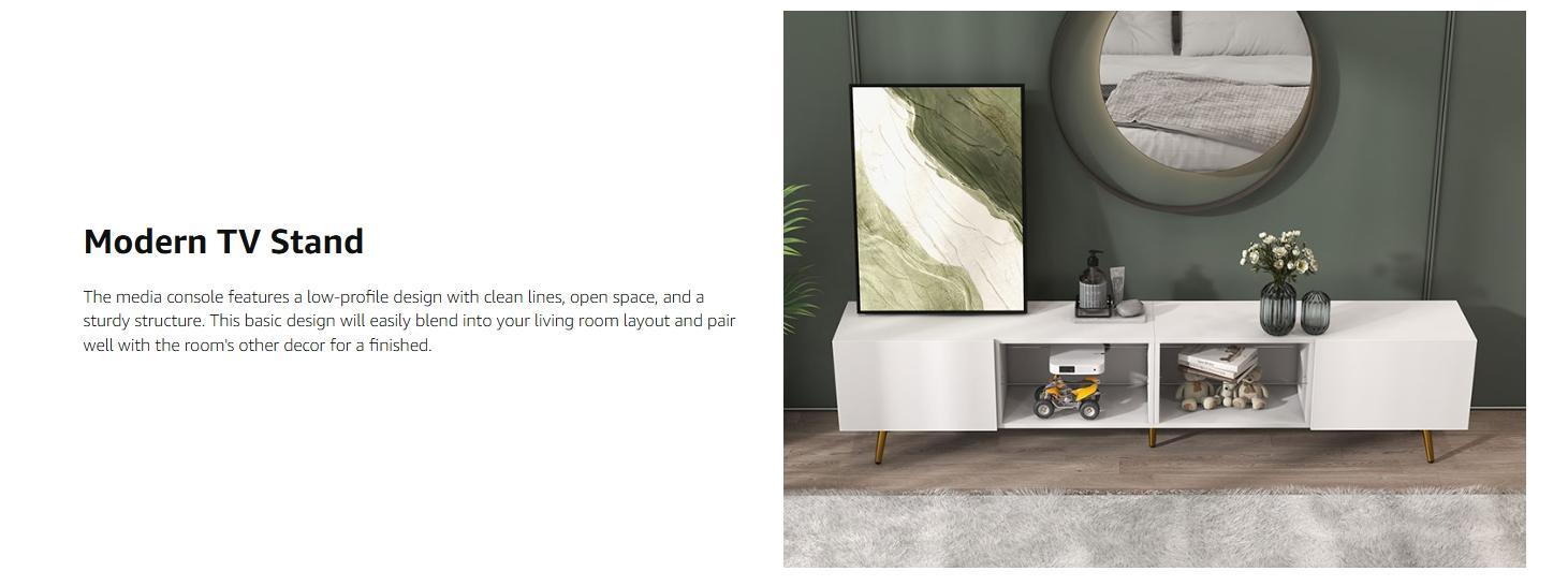 [HolidayHaul] EBELLO 86" LED TV Stand, Modern Entertainment Center up to 75" 80" 85" TV, Television Console Table with Storage Cabinets for Living Room, White