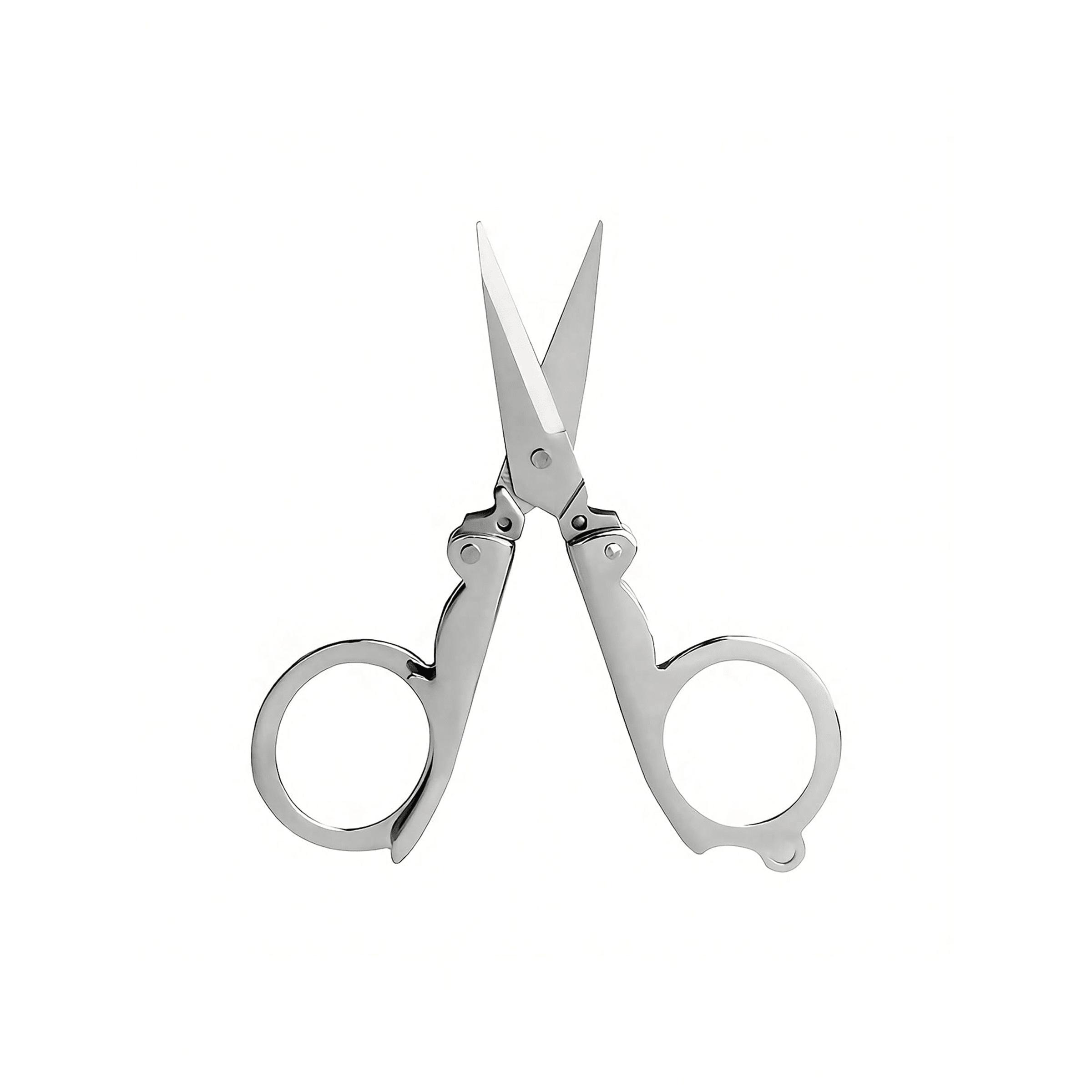 1pc Folding Scissors, Steel Small Scissors Pocket Portable, Foldable String In Key Ring Travel Scissors Mini Craft Knife, Paper Cutters, Cutting Supplies