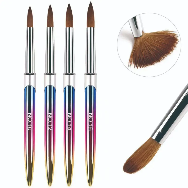 4-Piece Colorful Metal Nail Art Brush Set, Professional Acrylic Powder Extension Brushes, 3D Design Tools for Nail Salon and Home Nail Art, Acrylic Nail Supplies, Manicure Supplies
