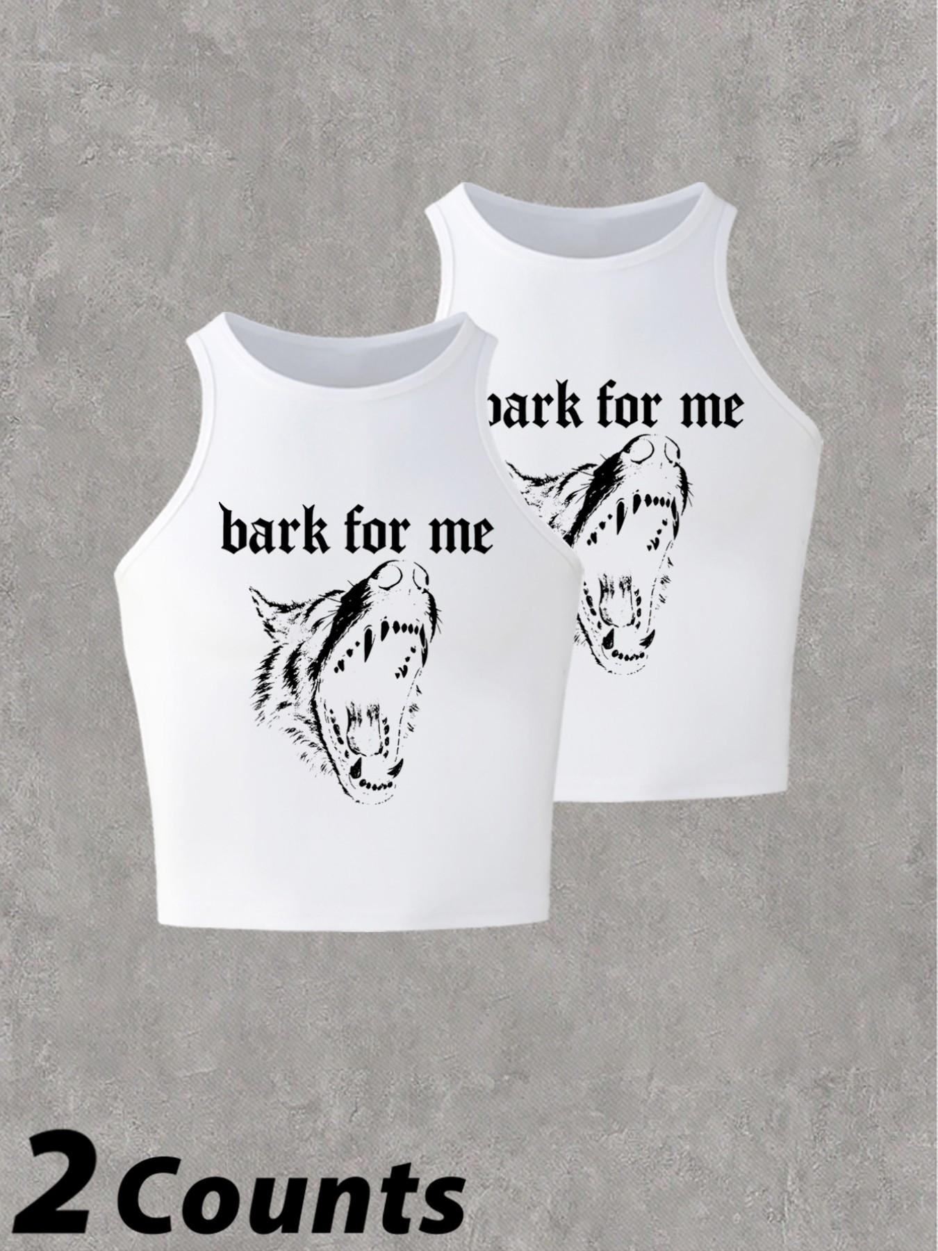 Women's 'bark for Me' Wolf Pattern Tank Top, Y2K Street Style, Gothic Sleeveless Shirt, Loose-Fitting, Multiple Colors Available