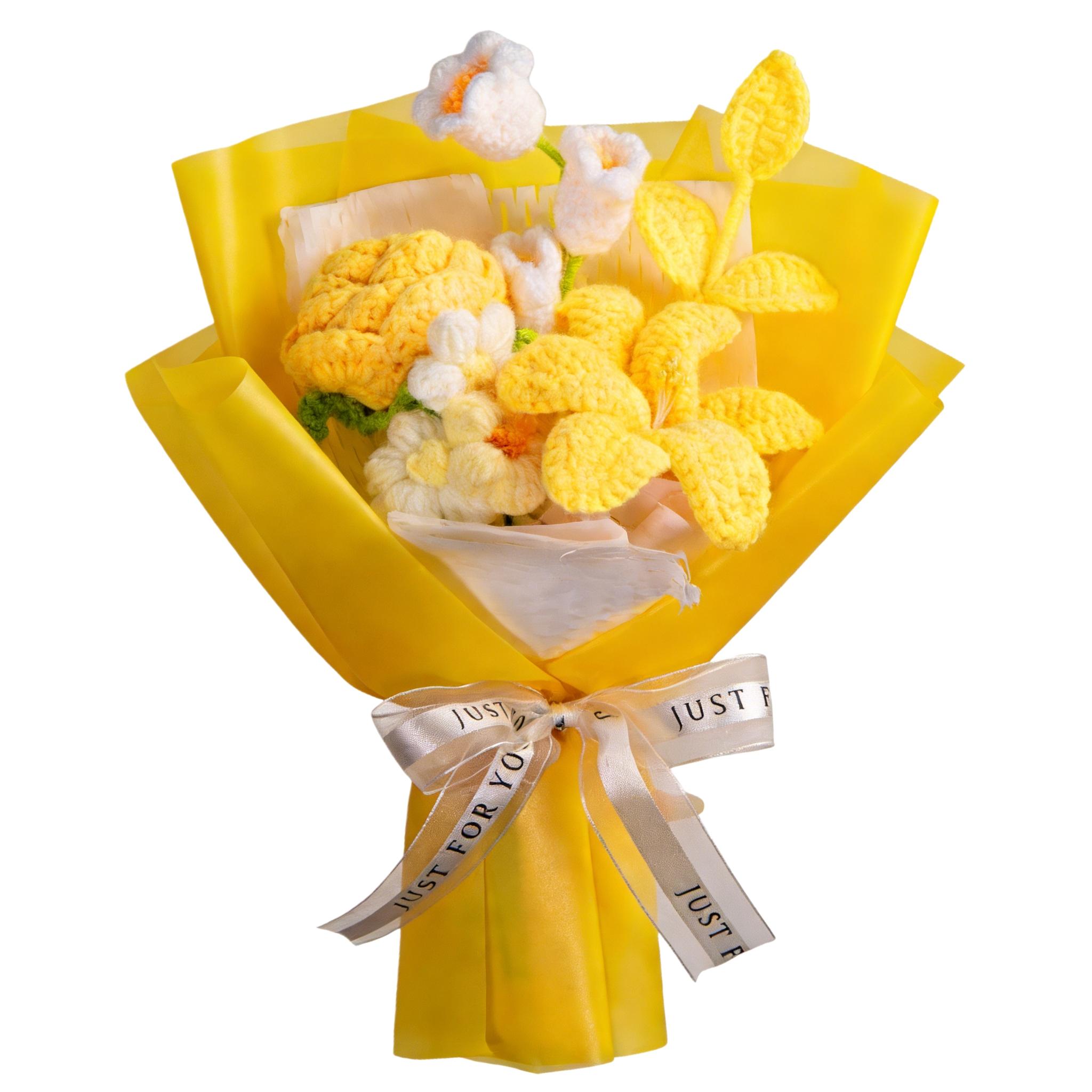 Handmade Crochet Flower Bouquet with Lily Rose Tulip,Artificial Flowers Soft Yarn Material Home Decor Accent Everlasting Gift for Lover Friend Mom Valentine's Day Birthday Anniversary,Valentine's Day Gifts,Valentine's Day Bouquets