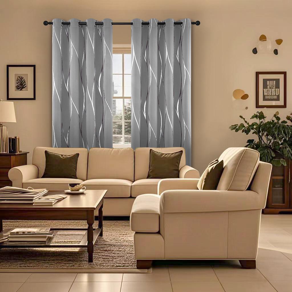 2-Piece Silver Wave Textured Printed Blackout Curtains, Insulating Light-Blocking Drapes, Modern Luxurious Bedroom & Living Room Decor for Home Living Room Decor