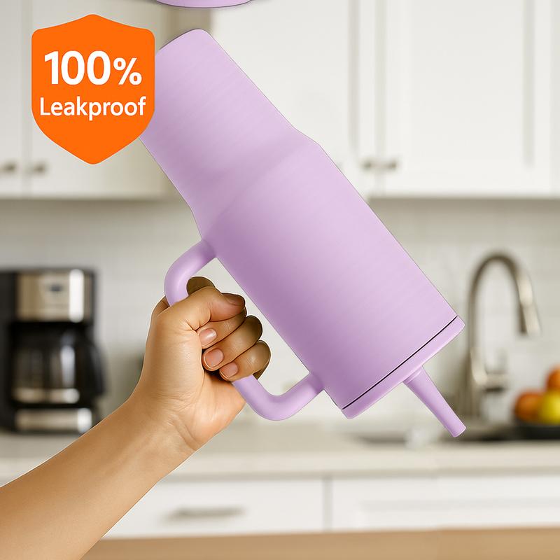 40 Oz Large Capacity Travel Mug, Portable Vacuum Water Bottle with Handle & Foldable Straw, Ideal for Home Office Outdoor Camping, Hydration Tumbler