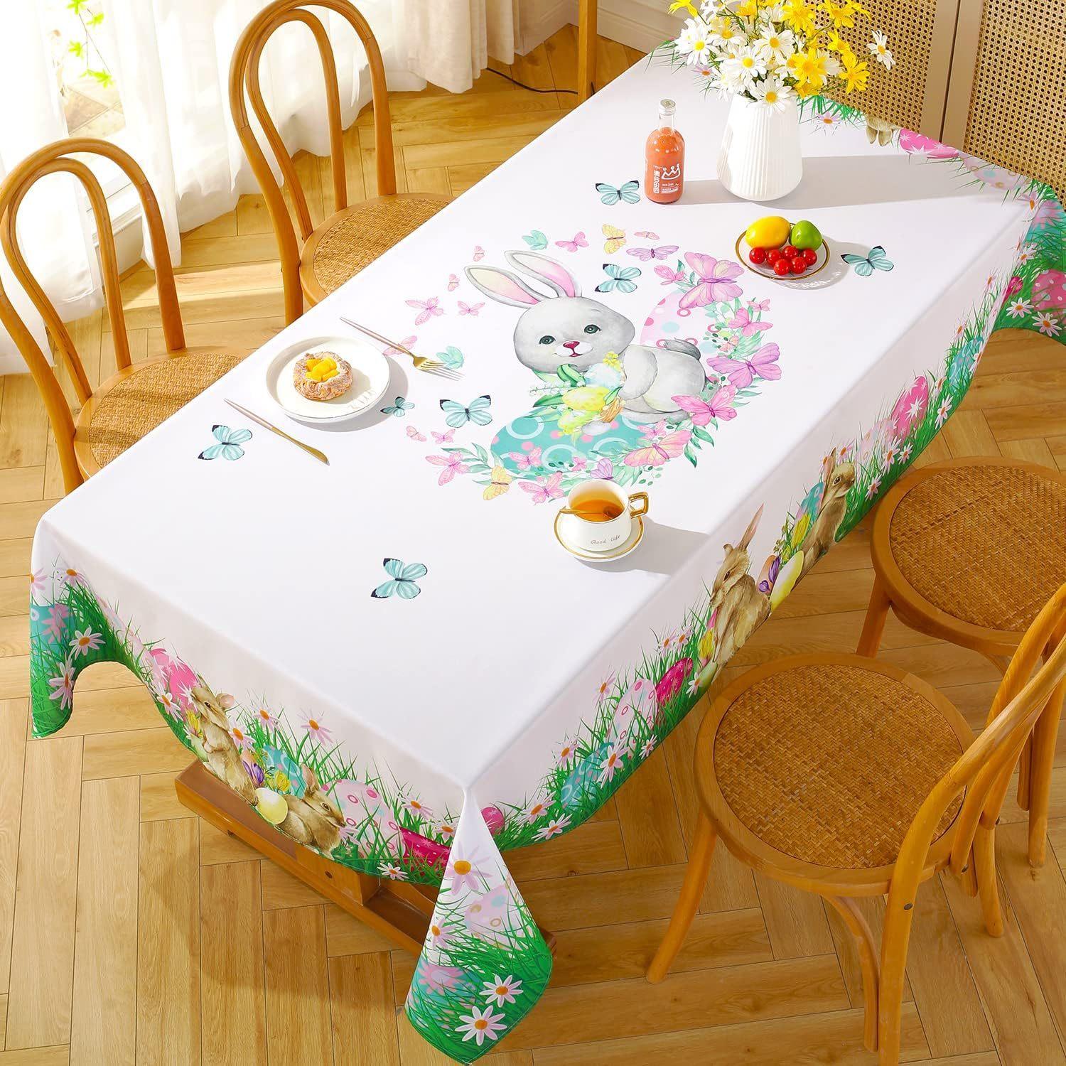 1 piece of Easter tablecloth with cute rabbit Easter egg pattern, suitable for kitchen dining table, holiday party decoration