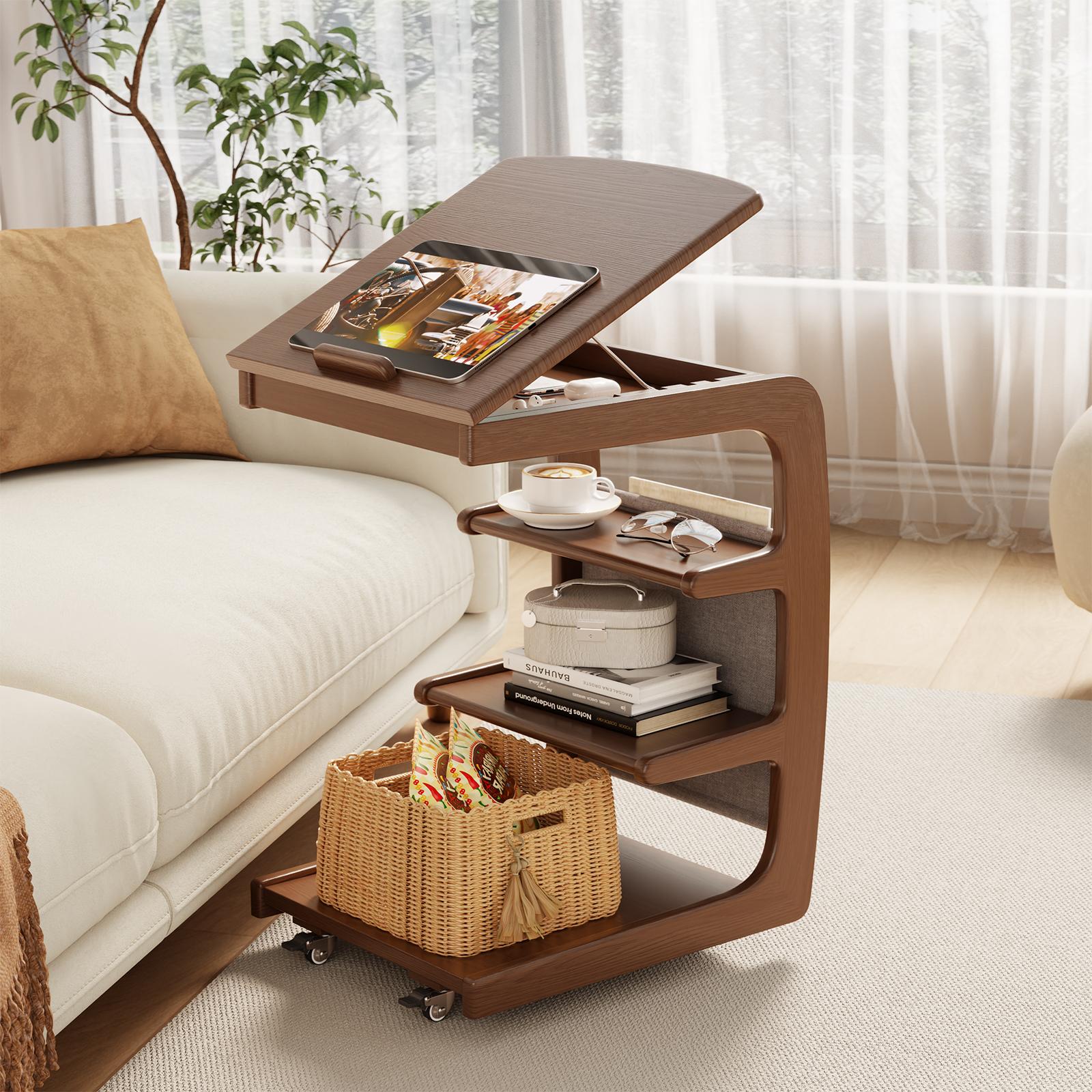 【HOT】Rolling Side Table – Solid Wood Mobile Side Table with Wheels, Adjustable Sofa Table for Living Room, Bedroom, and More, Trending Pick, Influencer Favorite