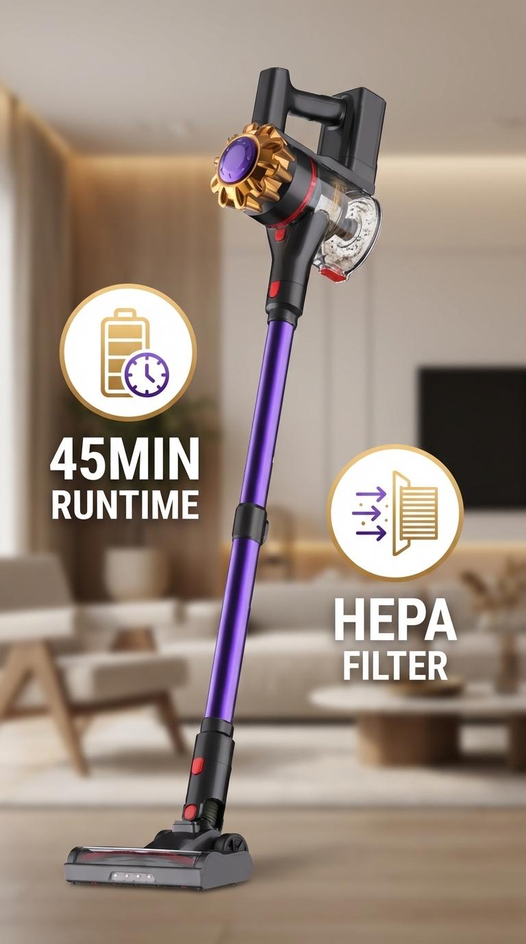 P7 Cordless Vacuum Cleaner, Handheld Wireless Vacuum, 350W Strong Suction with Green Light Dust Detection, Anti-Tangle Brush for Pet Hair, 1000mL Large Dust Cup, 6-Stage Hepa Filtration, Lightweight Stick Vacuum for Carpet Hard Floor Home