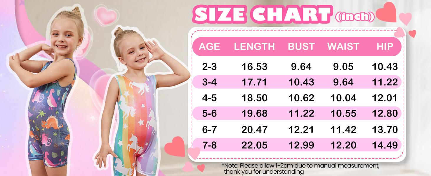 Gymnastics Leotards for Girls Toddlers Biketards Dance Unitards Sparkle Rainbow Hearts Mermaid Gym Suits