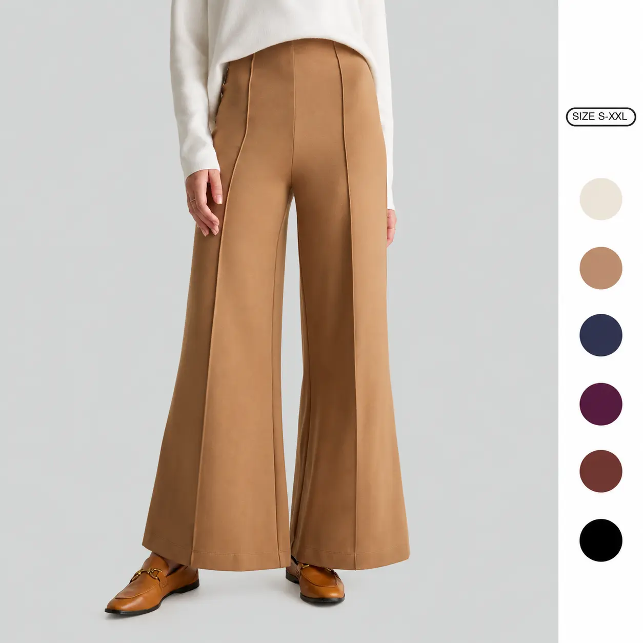 Imily Bela Women High Waist Front Center Seam Ultra-Stretch Ponte Super Wide Leg OVERSIZE Pants Soft Four Season  Casual Flare Pants