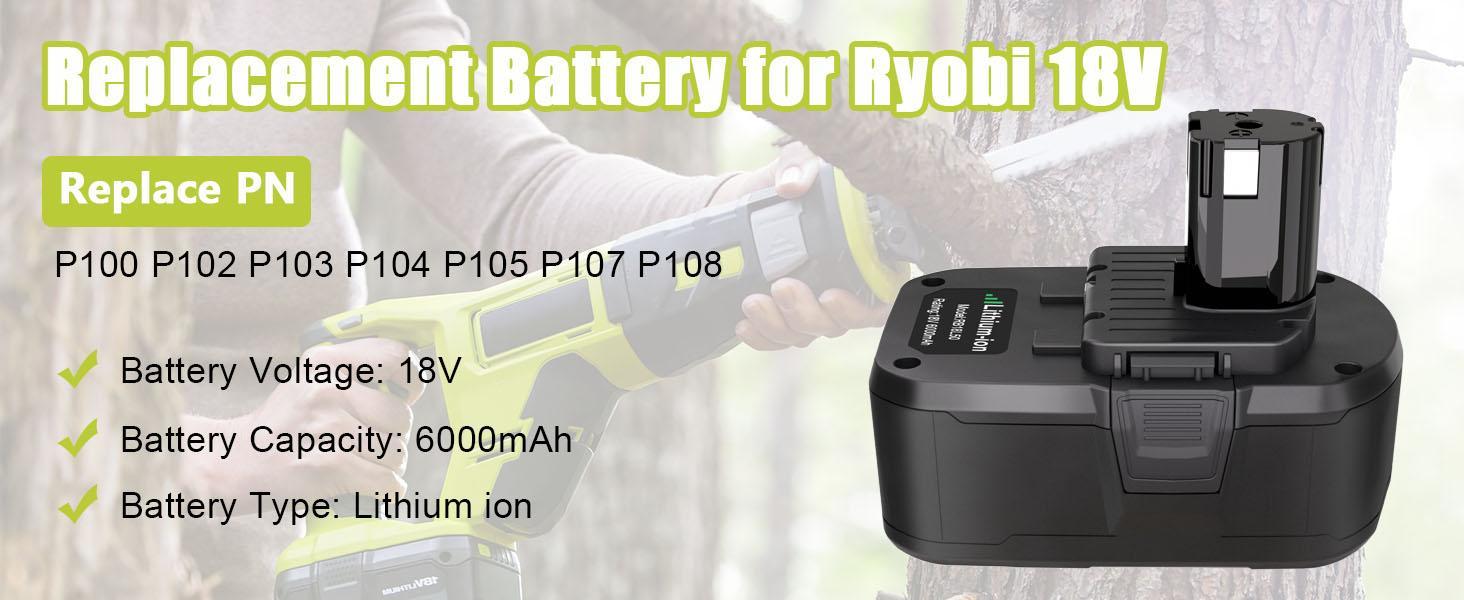 2 Packs 6Ah/8Ah Lithium-ion Replacement Battery for Ryobi 18V Battery Compatible for Ryobi 18-Volt Cordless Power Tools 2 Packs 6Ah/8Ah Lithium-ion Replacement Battery for Ryobi 18V Battery Compatible for Ryobi 18-Volt Cordless Power Tools