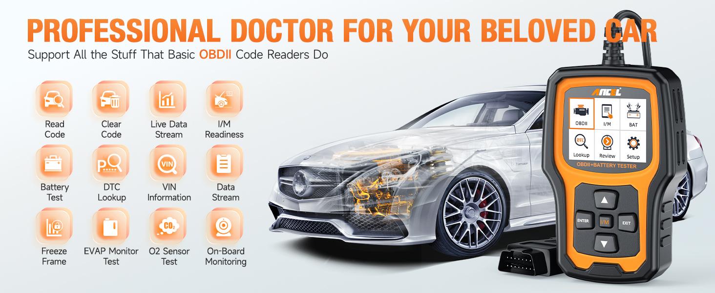 ANCEL AD410 PRO OBD2 Scanner Code Reader 6V 12V Automotive Battery Load Tester