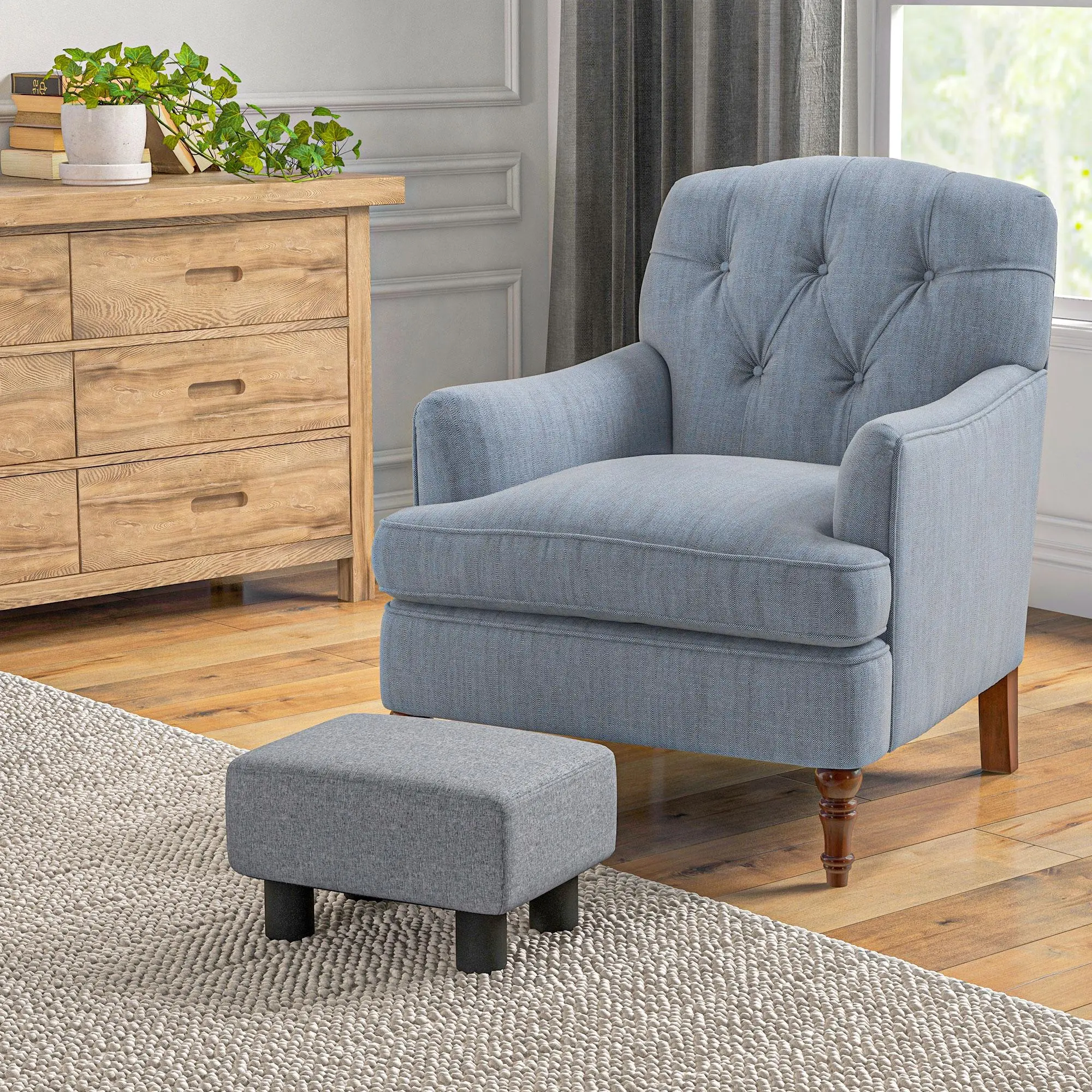 Small Ottoman Foot Rest, Cube Foot Stool with Linen Fabric Upholstery and Plastic Legs, Modern Pouf Ottoman for Living Room Bedroom Office, Compact Upholstered Seat Stool for Footrest, Extra Seating, Home Decor, Space Saving Furniture, Gray