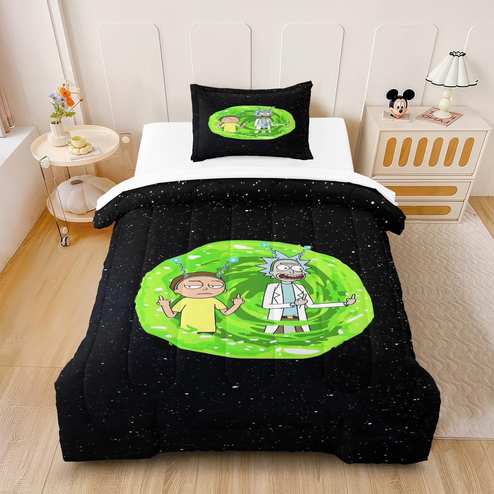 Rick and Morty Soft Bedding Sets, Soft Comfortable Durable, Includes 1 Blanket and 1 or 2 Pillowcases Without Pillows, Kids and Teens Bedroom Gift