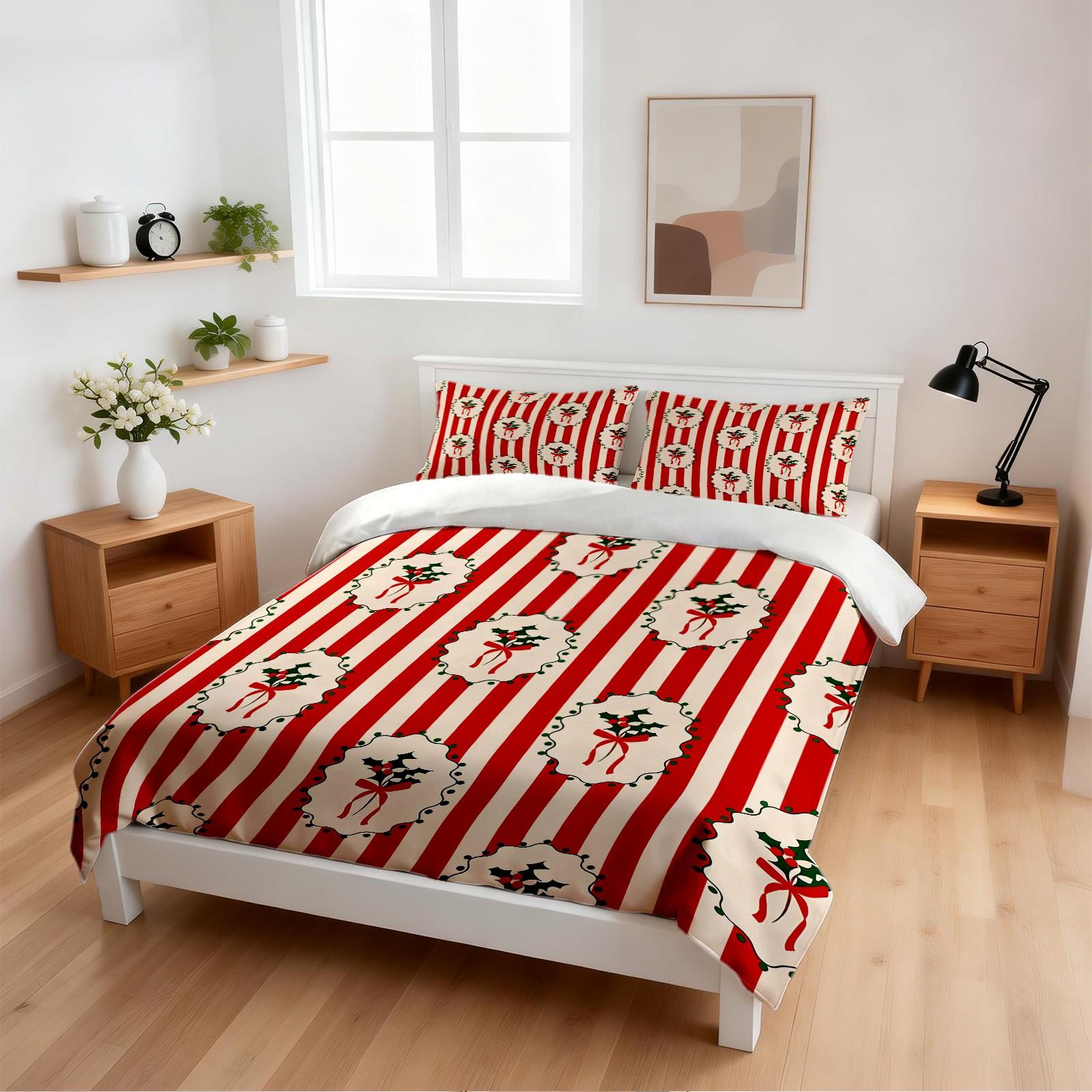 2/3 Pcs Christmas Coquette Bow Duvet Cover Set, Cute Gingerbread Man & Christmas Tree Print Bedding, Soft and Comfortable Fabric, High-Aesthetic Girl's Bedroom Decor, Ideal Christmas Holiday Gift, Filling Not Included