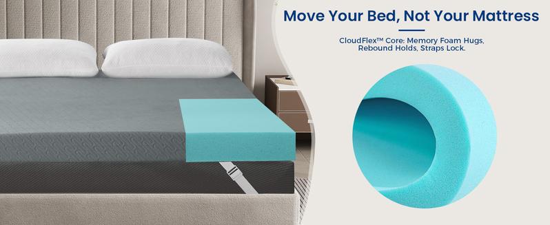 3-Inch Mattress Topper Queen Size,Cozy Gel Memory Foam Cooling Pad White (with Removable & Washable Bamboo Cover) Bedding Sleep