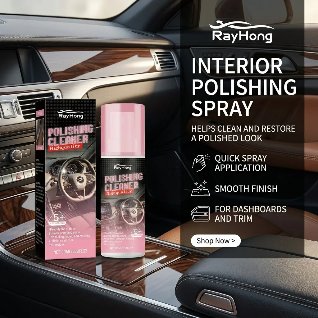 Car Interior Polish Spray, Leather and Vinyl Cleaner for Seats, Dashboard, Console, Door Panels, Plastic Trim, Stain Cleaning, Dirt, Grime, Shine Care and Daily Auto Detailing